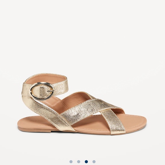 NWT OLD NAVY Faux-Leather Cross-Strap Buckle Sandals  Color: Gold - Picture 3 of 4